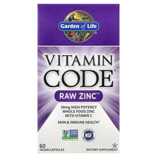 Garden of Life Vitamin Code Raw Zinc 60 Veggie Caps Gluten-Free, Kosher, No