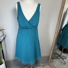 NWT Davids Bridal Women 14* Oasis Teal Short Chiffon Tank Bridesmaid Dress