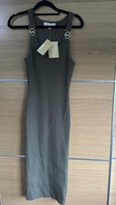 Michael Kors Size S 8 10 12 Khaki Green Rubber Stretch Midi Tank Dress Gold Logo