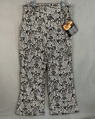 IMAN Women's Global Chic Wide Leg Palazzo Pants Size M Black White Abstract NWT