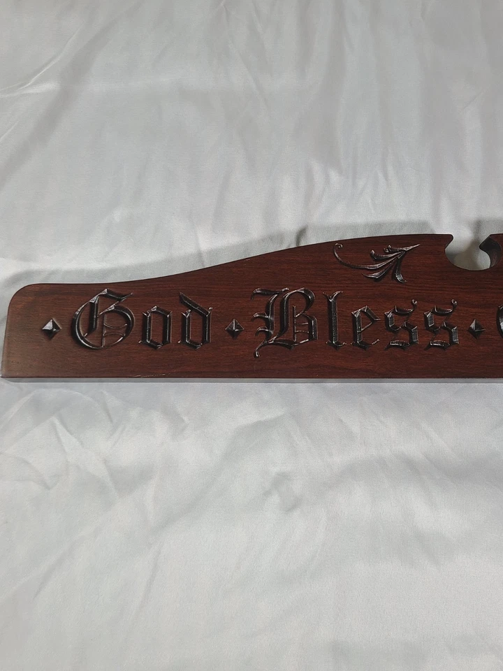 Letrero hecho God Bless Our Home 24" x 4" madera de cerezo P. Graham Dunn Amish Foto 4 de 4