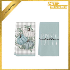 Kitchen Towels Set 2, Cotton, 18x26 Inch, Blue, Absorbent Dish Towels, Machine