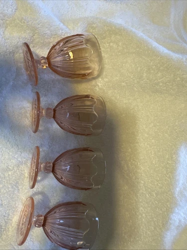 4 Hocking COLONIAL Knife And Fork 3 1/8" Footed JUICE TUMBLERS Depression Glass