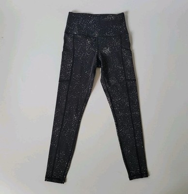 Love Her Shop Leggings Small Black Reflective Speckled Print Active Gym Running