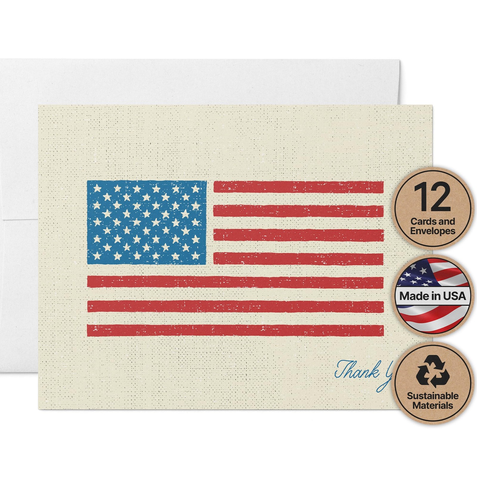 Twigs Paper Patriotic Thank You Cards, 12 12-Count, American Flag