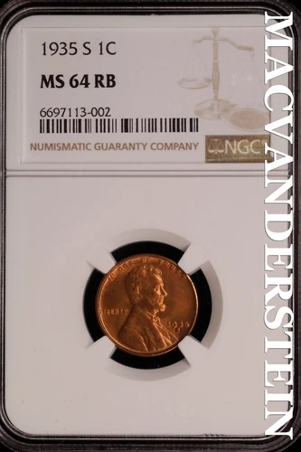 1935-S Lincoln Wheat Cent-NGC MS 64 Red Brown Choice Gem BU No Reserve #SLK913