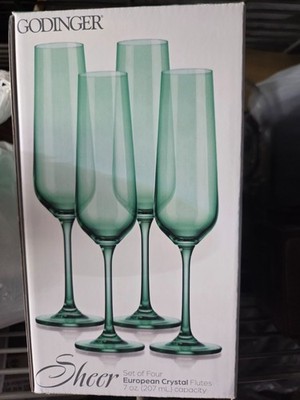 Godinger Sheer Set of Four European Crystal Flutes in box  Mint Green 7oz 207 ML