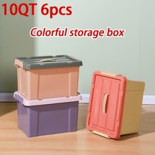 6 Pack 10.5 Qt Color Stackable Plastic Storage Bins with Lids Handles