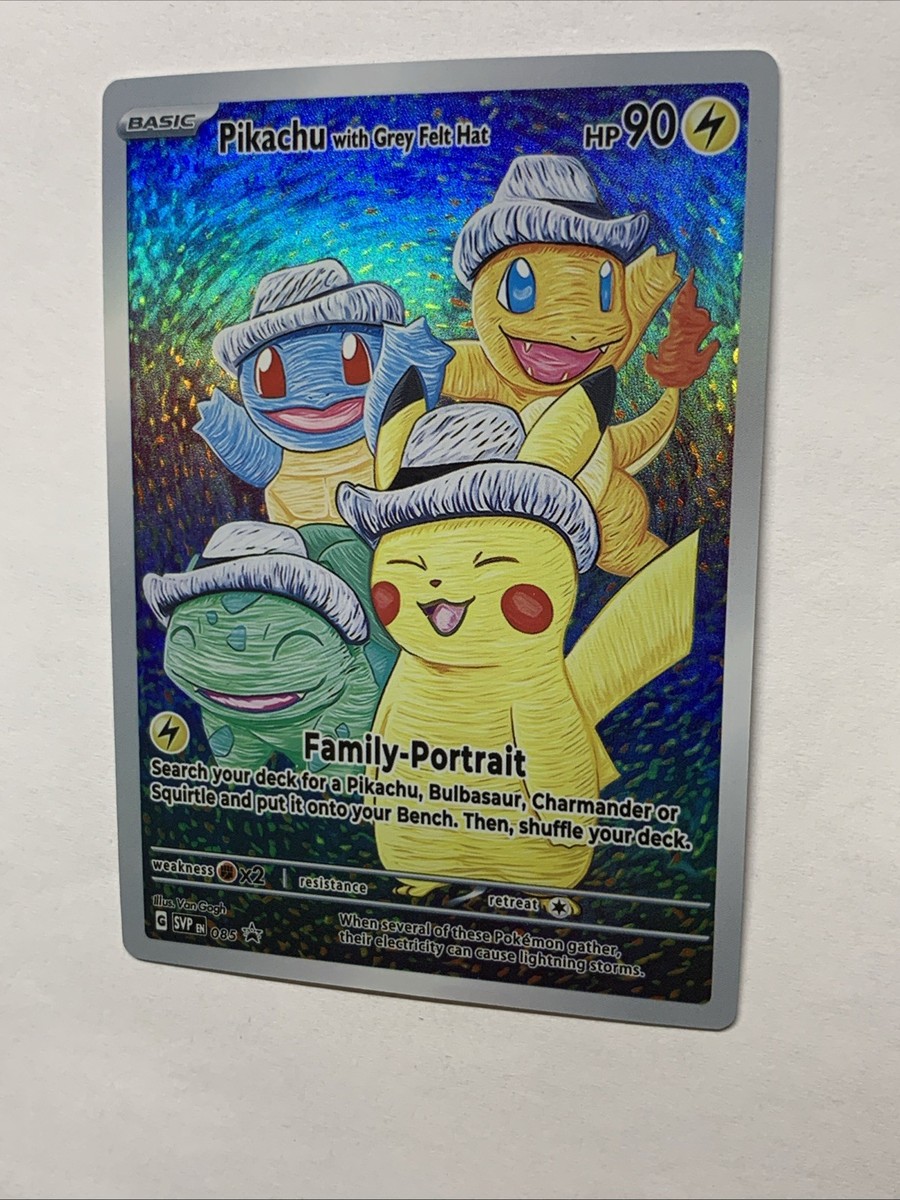 Pikachu With Grey Felt Hat Pokémon Card Holo Foil Art Anime Van