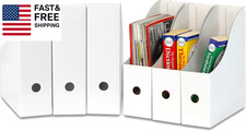 6-Pack Magazine File Holder Box, Foldable Cardboard Organizer, White