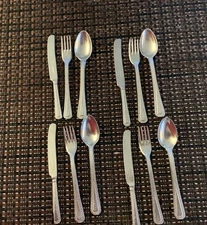 Antique GERMAN SOFT METAL Dollhouse Miniature Cutlery Flatware 4 Place Setttings