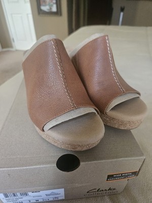 Clarks Women's Giselle Orchid Tan Leather Sandal Size 7W NEW WITH BOX