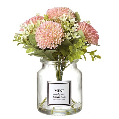 Künstliches rosa Blumengesteck im Glas mit Juteschleife Neu Zuhause Geschenk