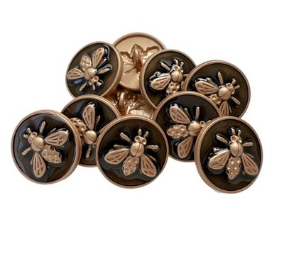 10PC Matte Gold Black Enamel Bee Shank Metal Buttons 18mm