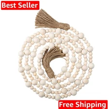 7.9 Feet Wood Beaded Garlands with Tassels Christmas Hanging Ornaments Boho F...