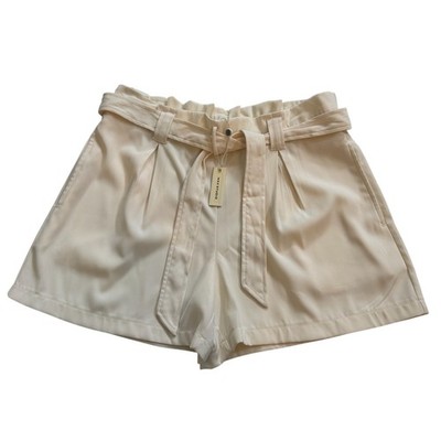 NWT Max Studio Belted Paperbag Shorts Womens Large Cream Old Money Summer Y2K