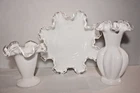 Fenton Silvercrest(LOT OF 3)CandyDish, 4"RuffledEdgeVase, 6"MelonRuffledEdgeVase
