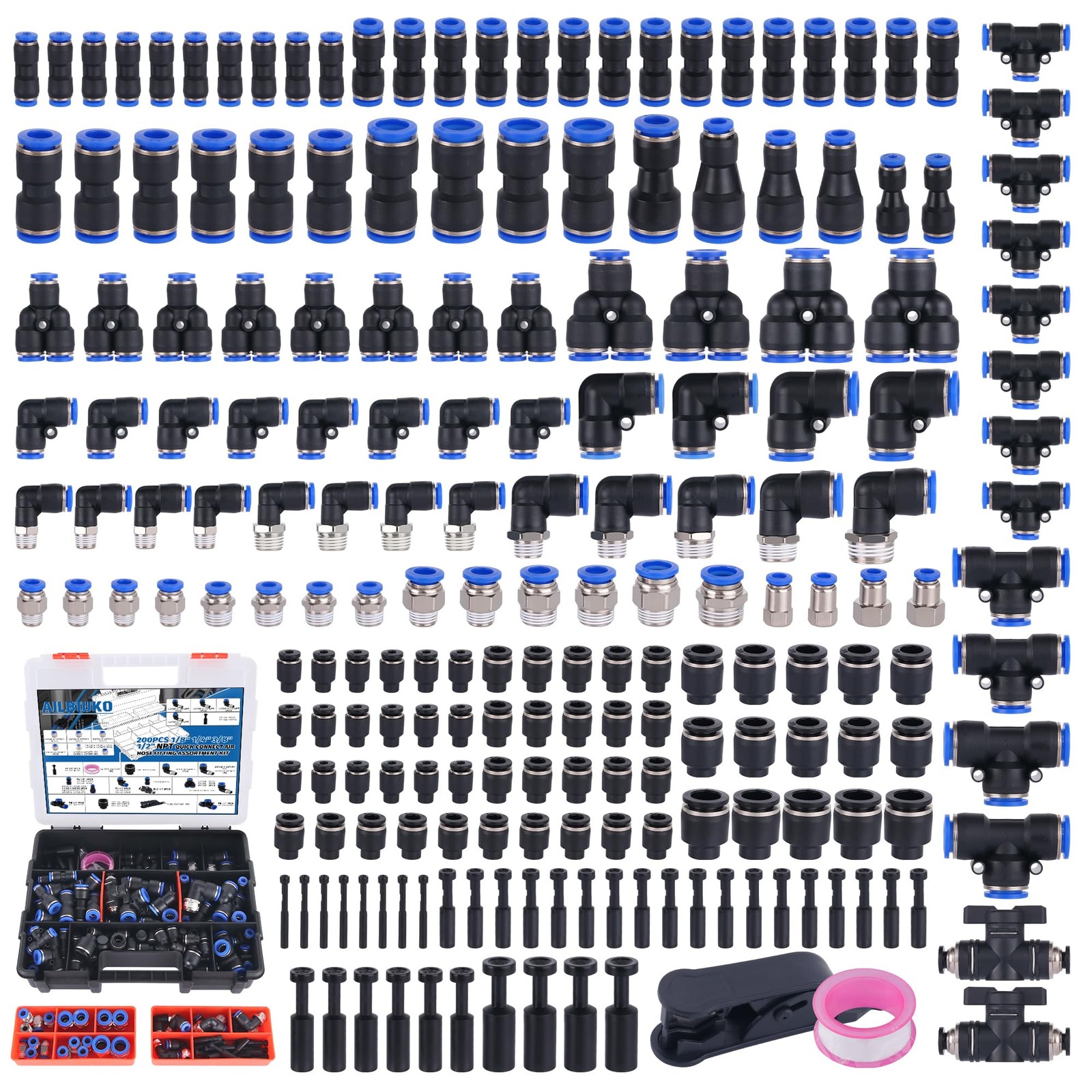 200 PCS Quick Connect Air Hose Fitting Assortment Kit,Push to Connect Fittings 1