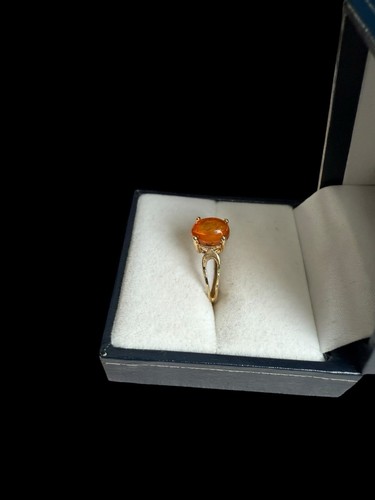 14K Yellow Gold Orange Cabochon Stone Ring Size:6 - Picture 8 of 22