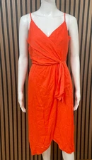 Anthropologie Giverny Women's Dress Wrap Midi Attached Belt Sleeveless 2 Orange