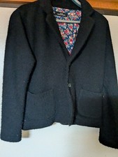 COMME des GAR ONS Women's Wool Blend Black Jacket Flower Print Lining FA BGA