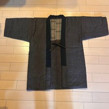 Japanese Hanten Kimono Padded Jacket Meisen Silk Lattice Pattern Winter Coat