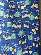 Hermes Tie Cherries and Baskets 7430HA 56 Excellent Condition