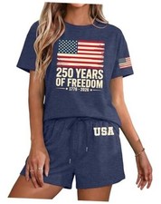 4th of July 2 Piece Outfits Women American Flag Sets 250 Large 250th-blue