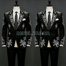Luxury Men Suit Full Rhinestone Tuxedo Suit 2 Pcs Crystal Prom Formal Outfit