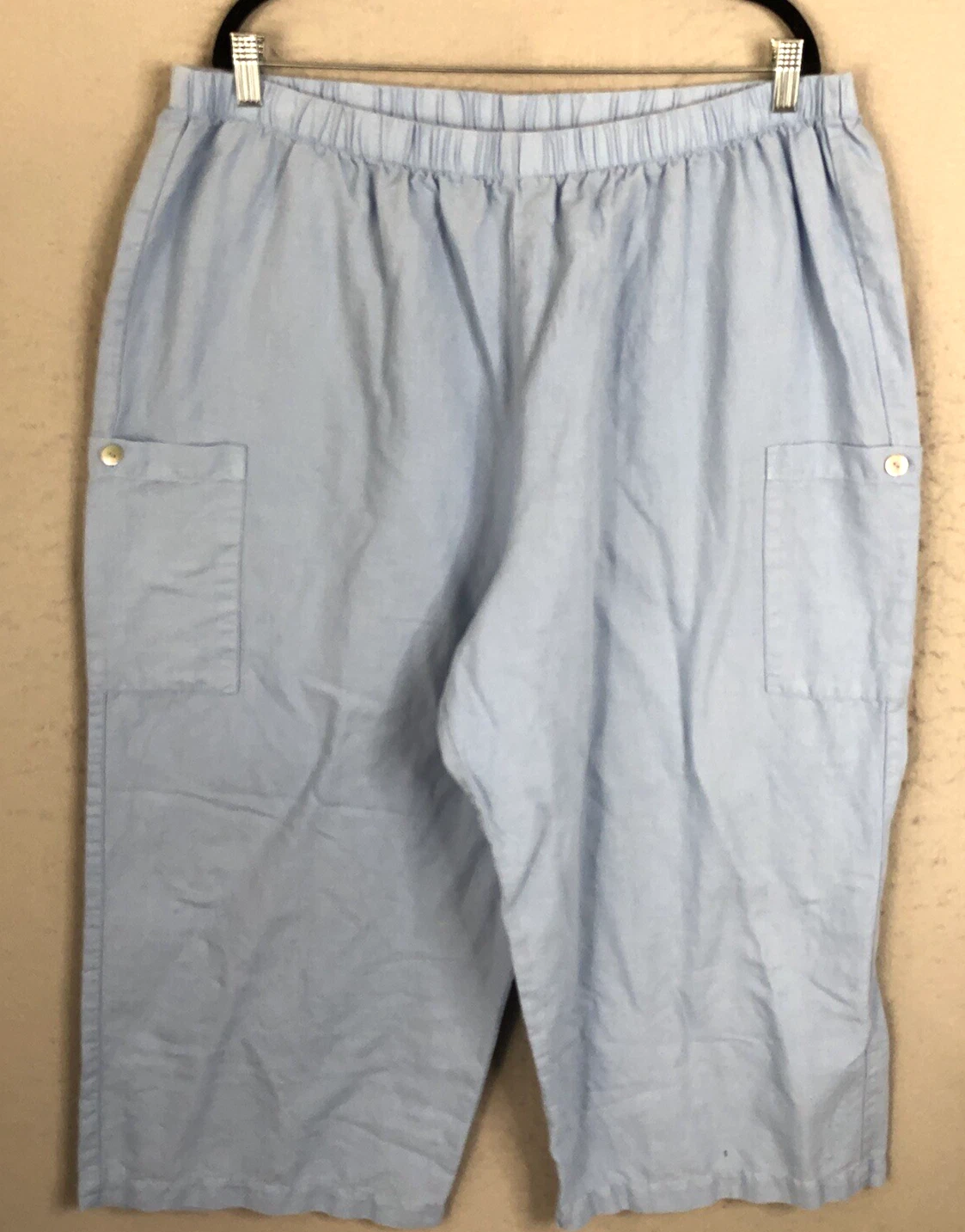 Hot Cotton Shorts Womens 2X Plus Size Blue Lagenlook Linen Blend Boho Beach