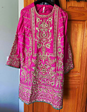 Women's Pink Embroidered 3PC Salwar Kameez Set Pants Dupatta L