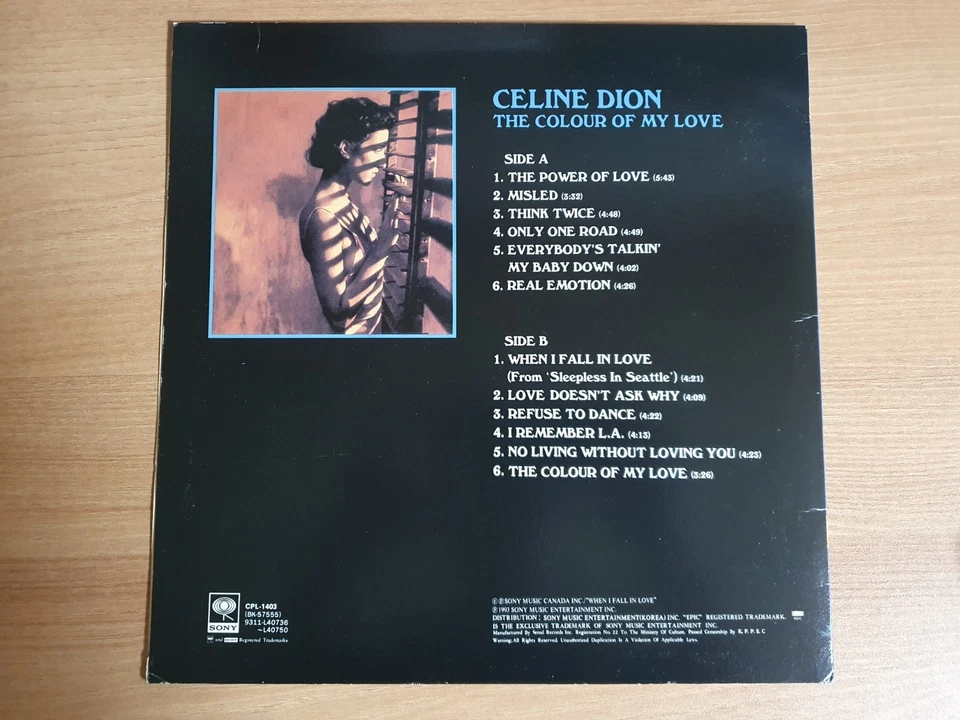 Celine Dion - The Colour Of My Love 1993 Korea LP Insert Rare Sleeve - Image 3 of 4