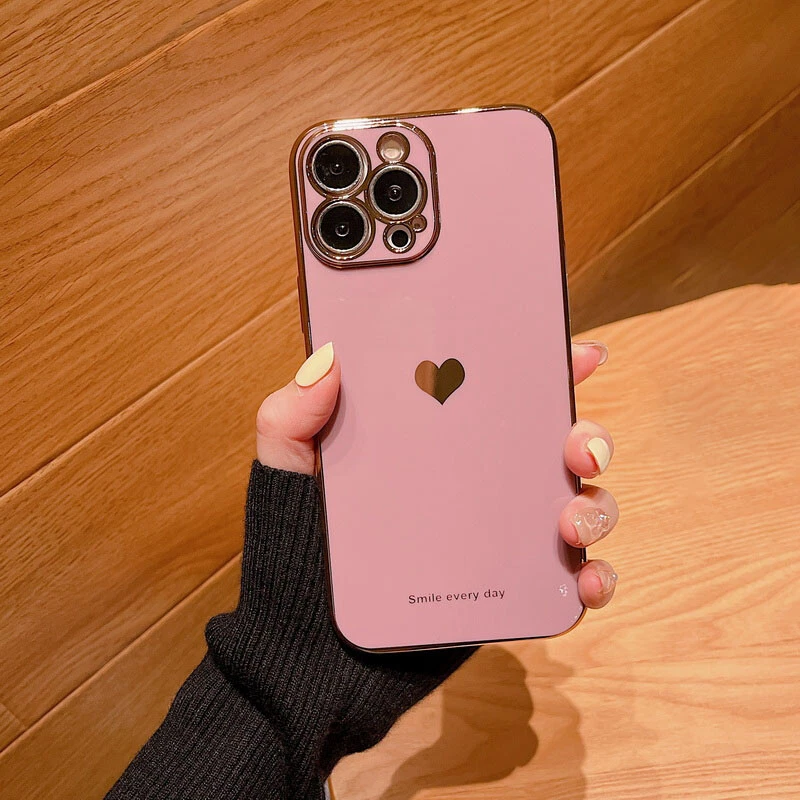 Plating Case For iPhone 16 Pro Max 15 11 12 13 14 8 Shockproof Heart Phone Cover - Image 2 of 4