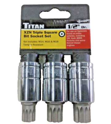 Titan 16083 3-Piece 1/2” dr Tamper Resistant XZN Triple Square Bit