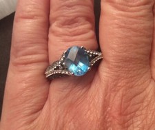  Vintage Sterling Silver Designer P   M 10mm Oval Blue  White Topaz Ring Size 8