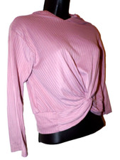 Love Squared Girls crop 10-12 Hoodie pink net striped lg sleeve twist waist KS