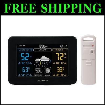 Sleek Black Color Weather Station   Humidity, Temperature & Moon Phase Monitor