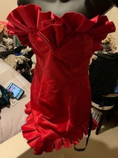 NEW Pretty Little Thing DRESS Red ruffle Frill PLT Bandeau Bodycon Dress Sz 4