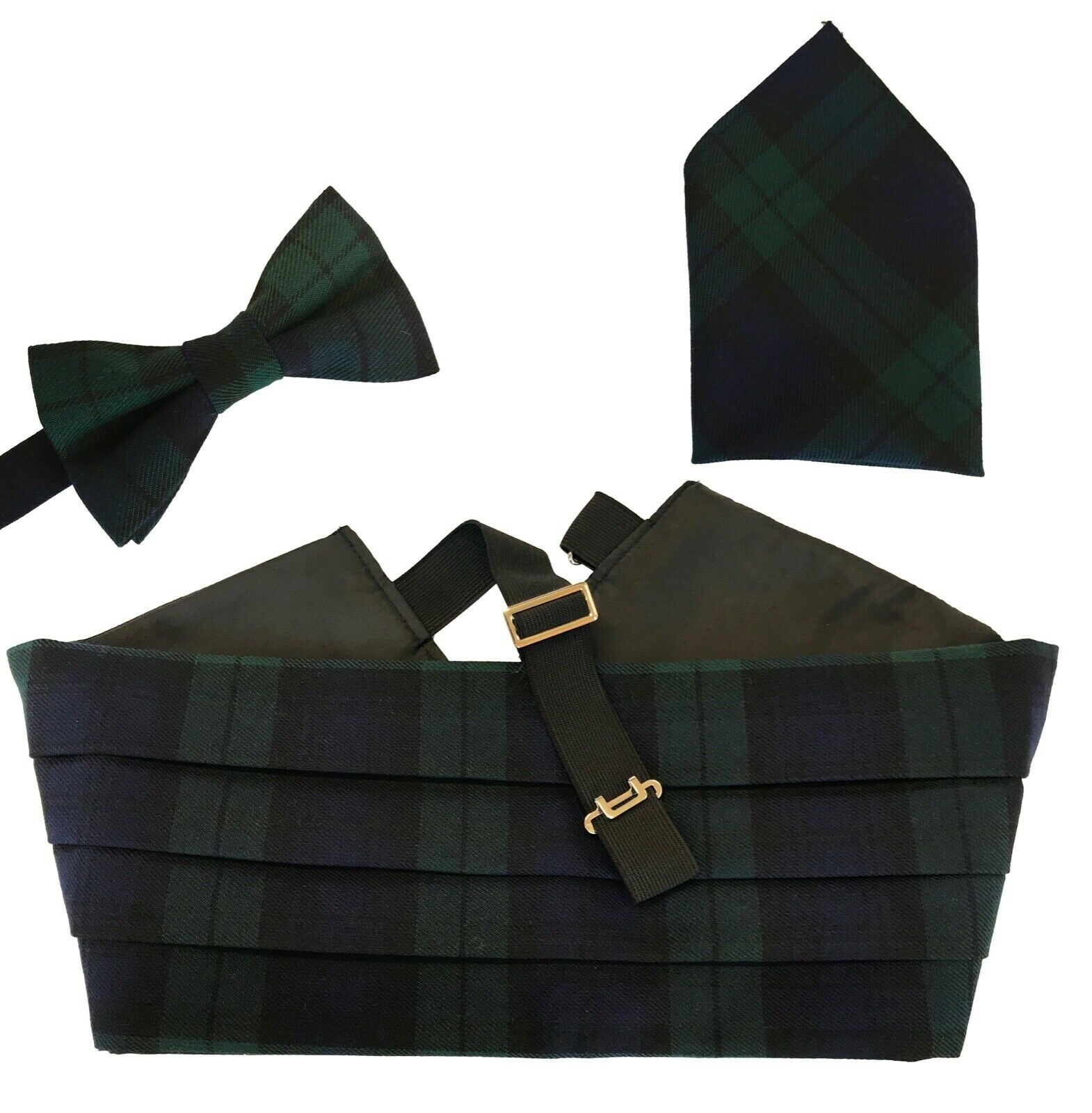Black Watch Bow Tie and Cummerbund and Hanky Set Scottish Tartan Plaid