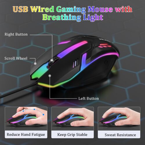 Gaming Keyboard and Mouse Wired Colorful Glowing Mechanical Feel Backlit For PC - Picture 12 of 15