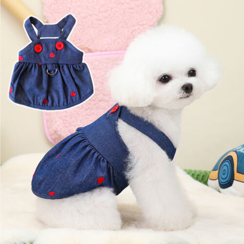 Pet Clothes Summer Small Dog Cat Denim Dress Cute Princess Chihuahua Puppy Skirt - Picture 1 of 14