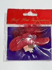 Red Hat Society Brooch Pin Lady in Red Hat w/feathers ~NEW~ 2" x 3"