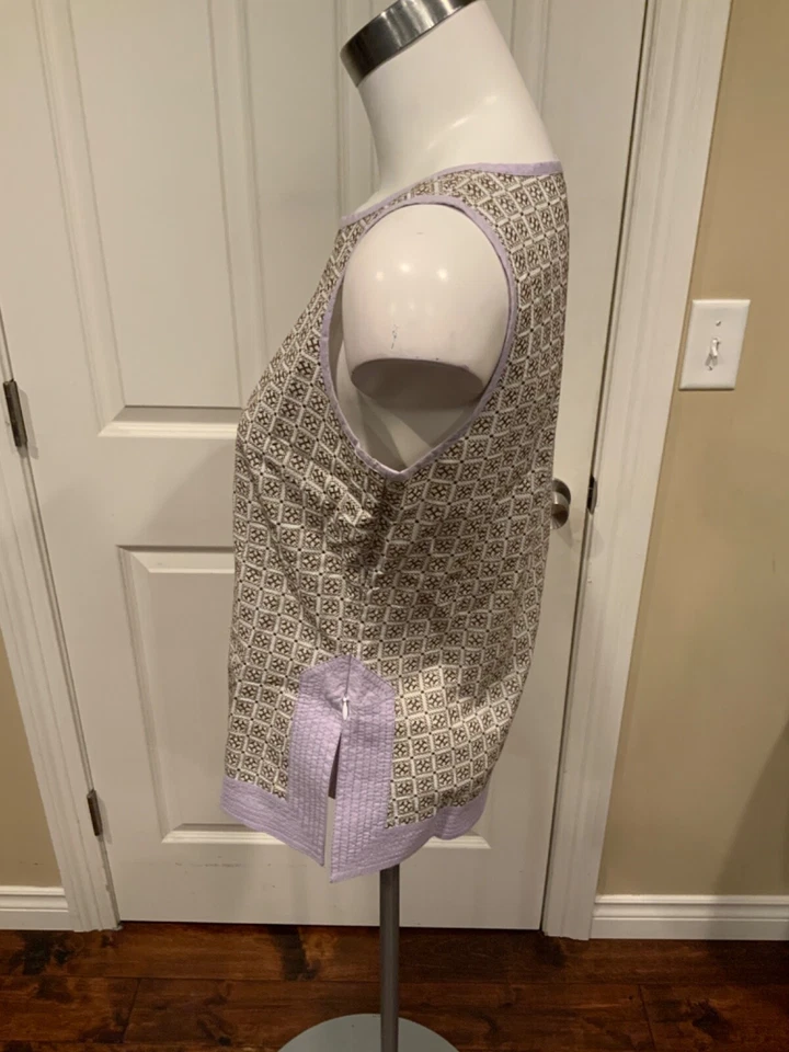 Tory Burch Gold Purple Geometric Embroidered Sleeveless Shirt Tank Top, Size 6 - Image 3 of 4