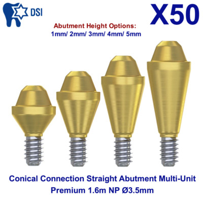 50x Dental Conical Connection Straight Abutment Multi-Unit Premium 1.6m NP Ø3.5