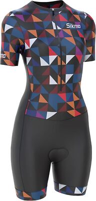 Damen Halbarm Tri Suit Frauen Radfahren Triathlon Gel Padded Skinsuit Sikma