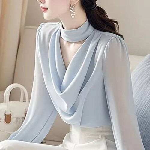 Women's Shirts Blouse 2025 Spring/Summer Chiffon V-Neck Top Office Shirt