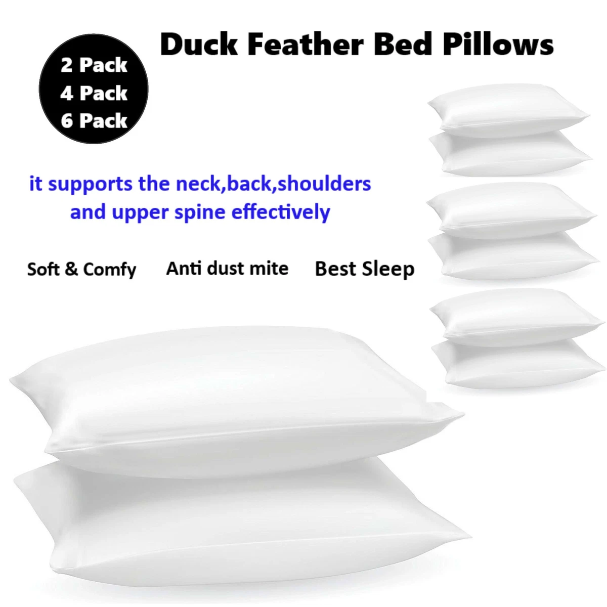 Duck Feather Down Pillows Extra Filled Hotel Quality 100 Cotton