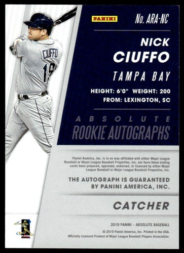 2019 Panini Chronicles Absolute Rookie Autographs Gold Nick Ciuffo Auto 95/99 - Picture 2 of 2