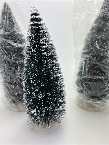 4 Green Christmas Village Snowy Tips House Accessories- (2)8"-(2)9" Pine Tree - Picture 3 of 11