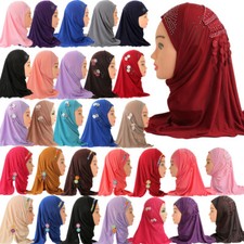 2-6Y Muslim Ramadan Kids Girls Instant Headscarf Hijab Wrap Khimar Shawl Turban